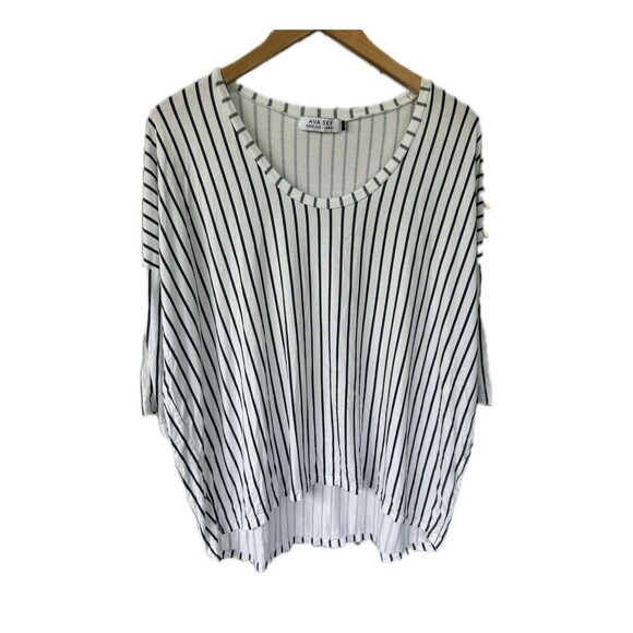 Ava Sky Fighting Eel Hawaiian Aloha Basic Stripe Contemporary Flowy Blouse Top S - Picture 1 of 6